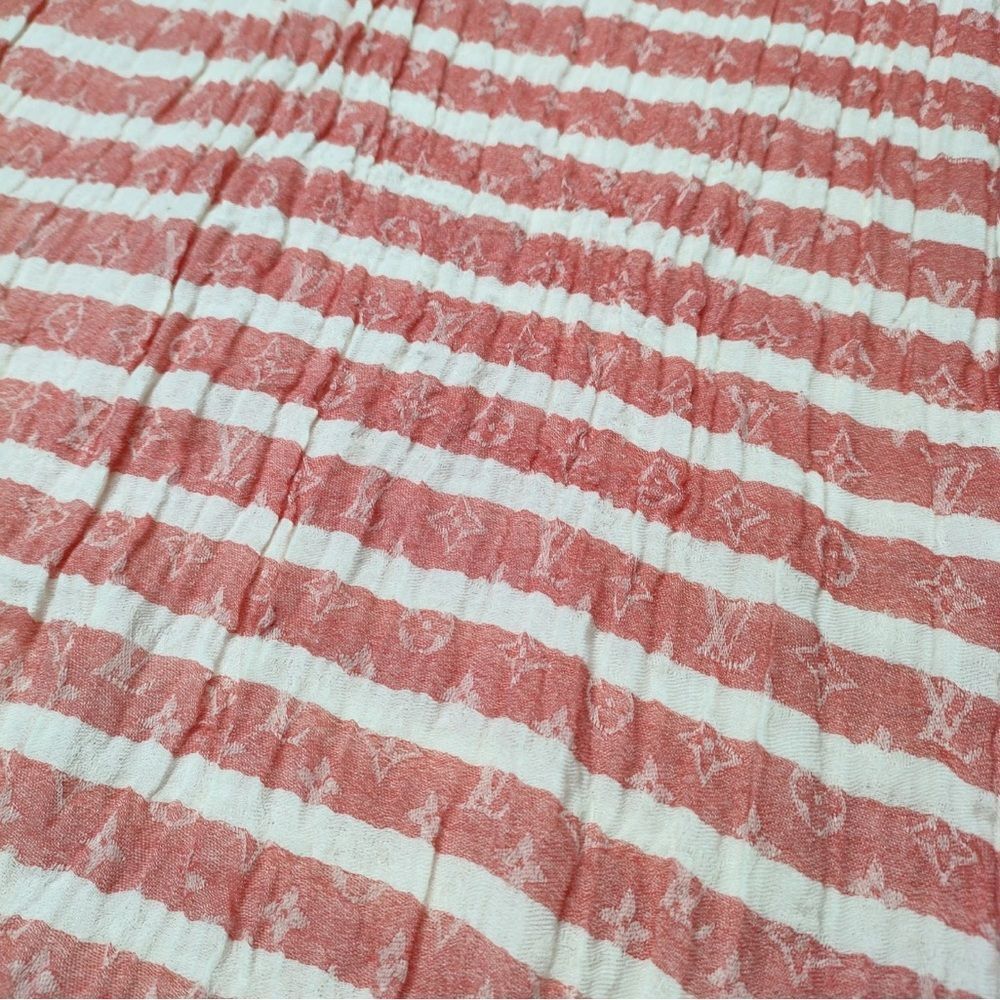 Auth Ltd Edition Louis Vuitton Red White Striped LV Monogram Scarf Shawl Wrap - Picture 4 of 7